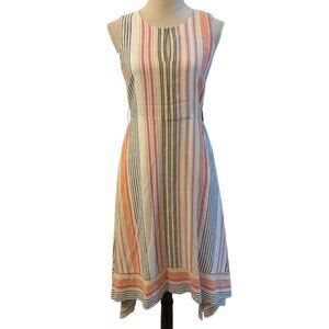 Karl Lagerfeld Paris Striped Handkerchief Hem Linen Midi Dress Size 4